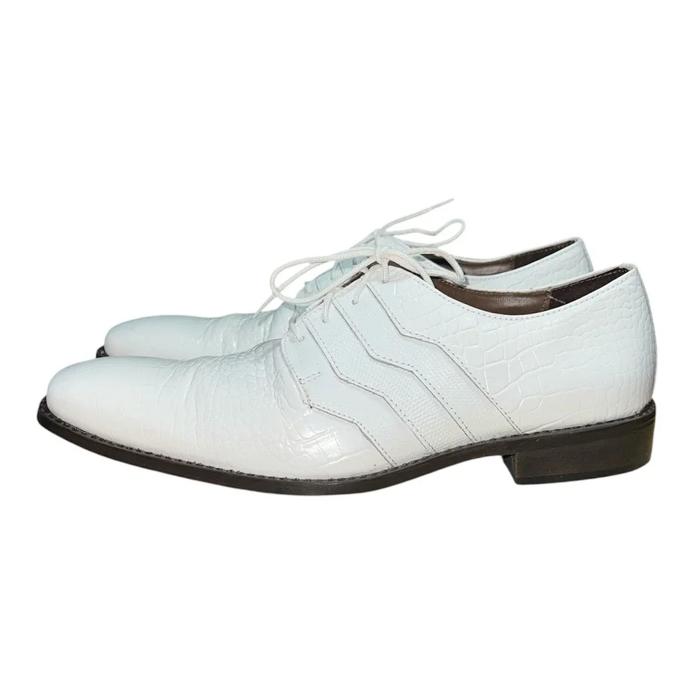 Stacy Adams Oxford Mens 10.5 White Crocodile Embossed Formal Dress Shoes
